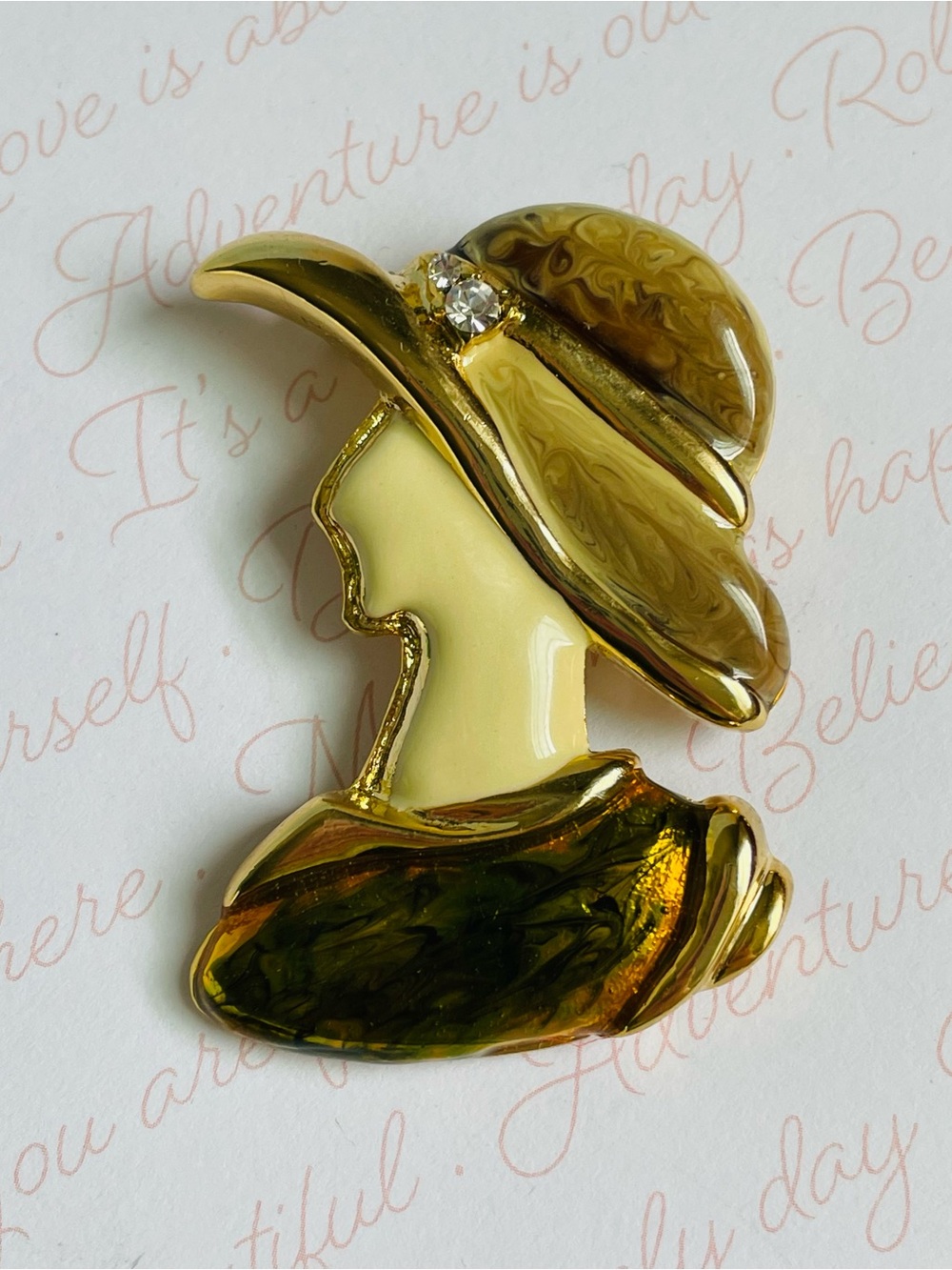 Vintage Elegant Gold-Tone Lady Silhouette Profile Brooch 2" L